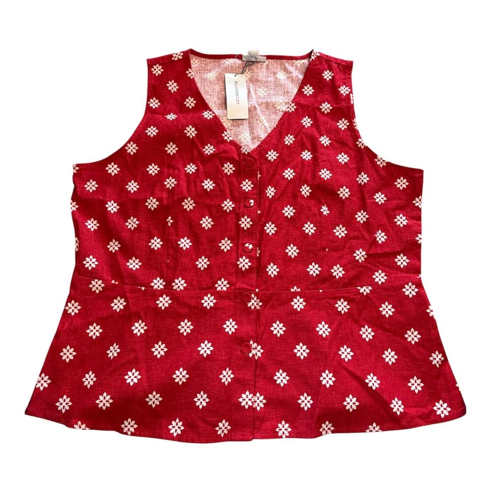 NWT Red White Floral Peplum XXL Liz Claiborne Sleeveless Linen Blend Top Boho
